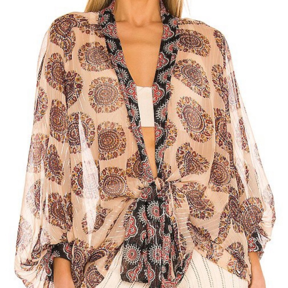 NWOT - Free People Kantha Shimmer Tie Kimono - OS